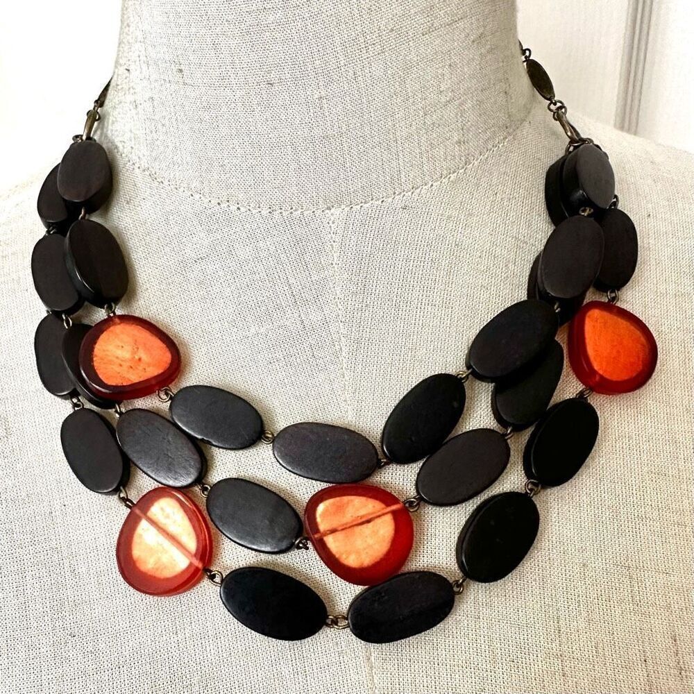 Coldwater Creek triple  strand brown and orange statement necklace